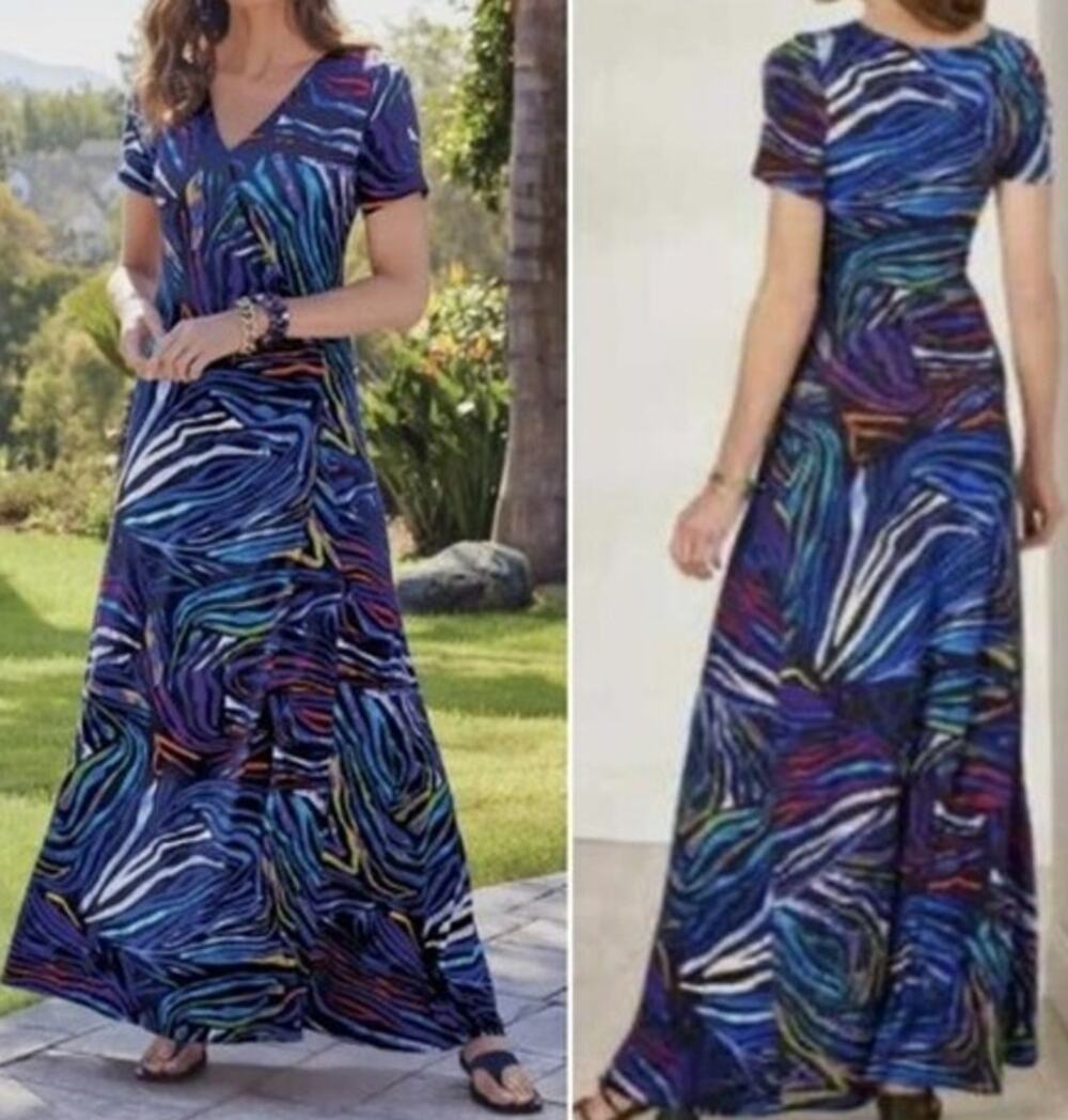 Soft Surroundings‎ Maribaya Knit Maxi Wrap Dress Multicolor Zebra Print Plus 2X